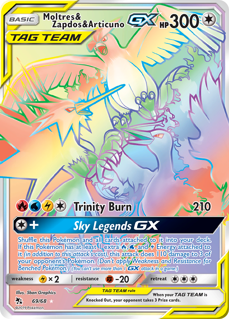 Moltres & Zapdos & Articuno GX (Secret) 69/68 - Hidden Fates Holofoil
