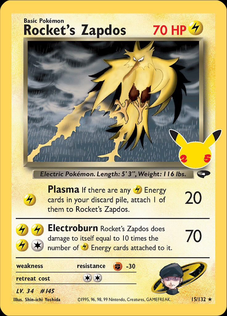Rocket's Zapdos 15 - Celebrations Classic Collection Holofoil