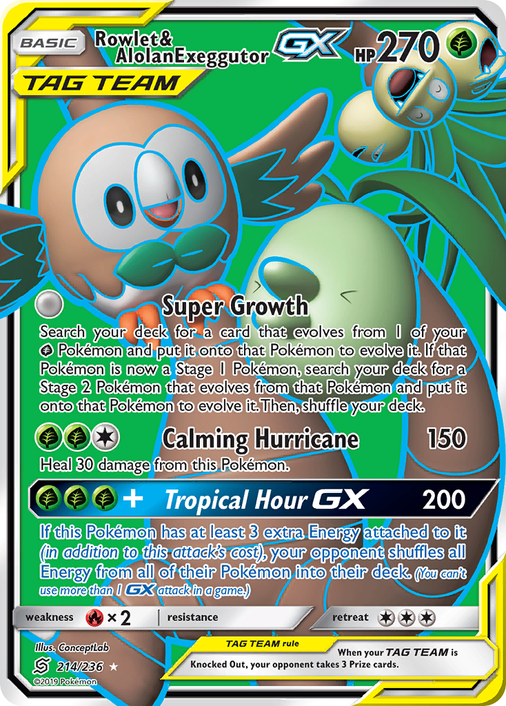 Rowlet & Alolan Exeggutor GX (Full Art)/236 - SM  Unified Minds Holofoil