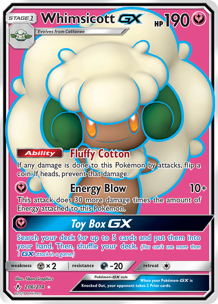 Whimsicott GX (Full Art) 206/214 - SM  Unbroken Bonds Holofoil