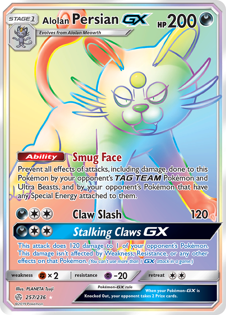 Alolan Persian GX (Secret)/236 - SM  Cosmic Eclipse Holofoil