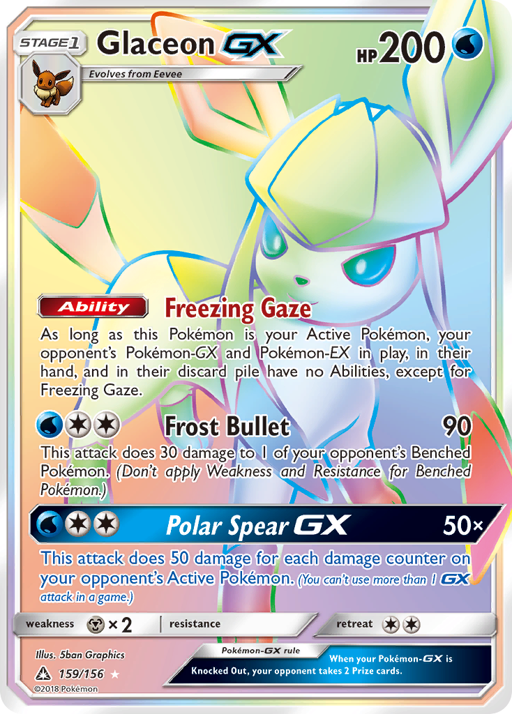 Glaceon GX (Secret Rare)/156 - SM  Ultra Prism Holofoil