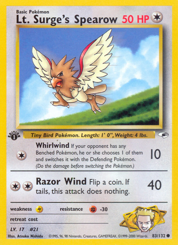 Lt. Surge's Spearow (83) 83/132 - Gym Heroes 1st Edition