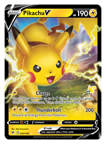 Pikachu V - 043/185 (#60 Pikachu Stamped) 43 - Battle Academy 2022 Holofoil