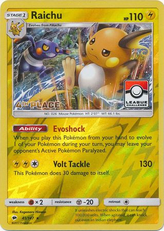 Raichu - 41/147 (League Challenge) [4th Place] 41 - League & Championship Cards Reverse Holofoil