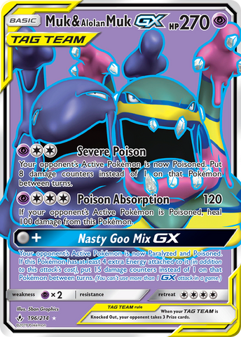 Muk & Alolan Muk GX (196) (Full Art)/214 - SM  Unbroken Bonds Holofoil