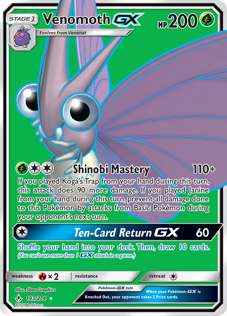 Venomoth GX (Full Art)/214 - SM  Unbroken Bonds Holofoil