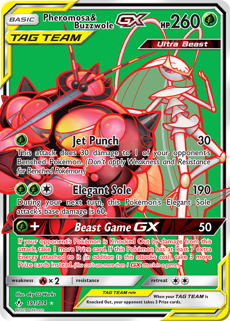 Pheromosa & Buzzwole GX (191) (Full Art)/214 - SM  Unbroken Bonds Holofoil