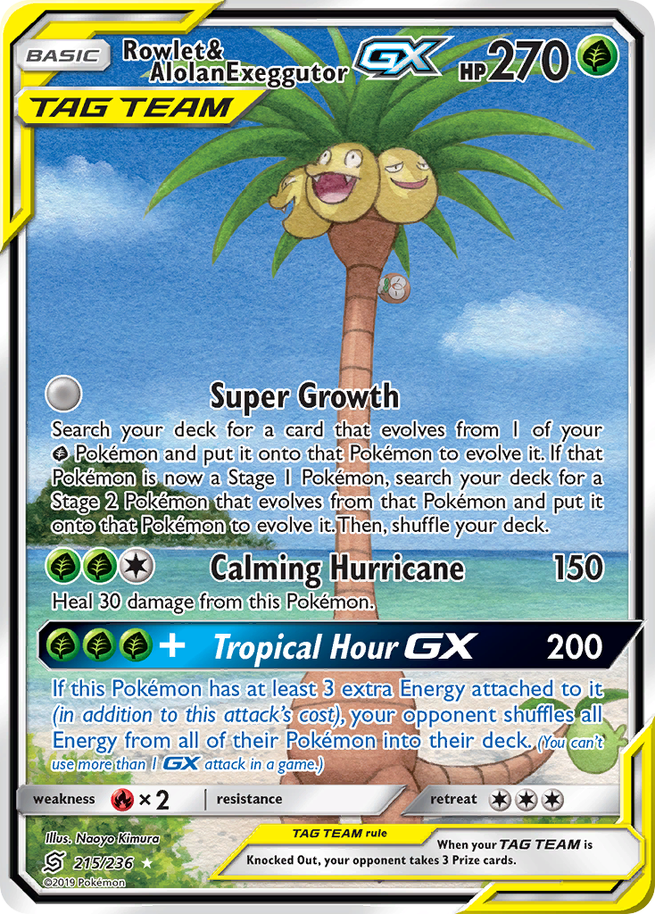 Rowlet & Alolan Exeggutor GX (Alternate Full Art)/236 - SM  Unified Minds Holofoil