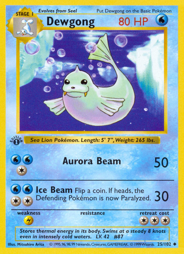 Dewgong - 25/102 - 1st Edition Base Set Shadowless - Uncommon