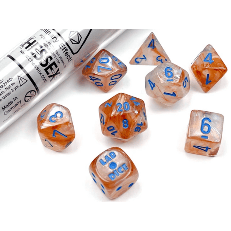 Chessex Lab Dice Borealis Rose Gold/Light Blue Polyhedral Luminary 7-Die Set