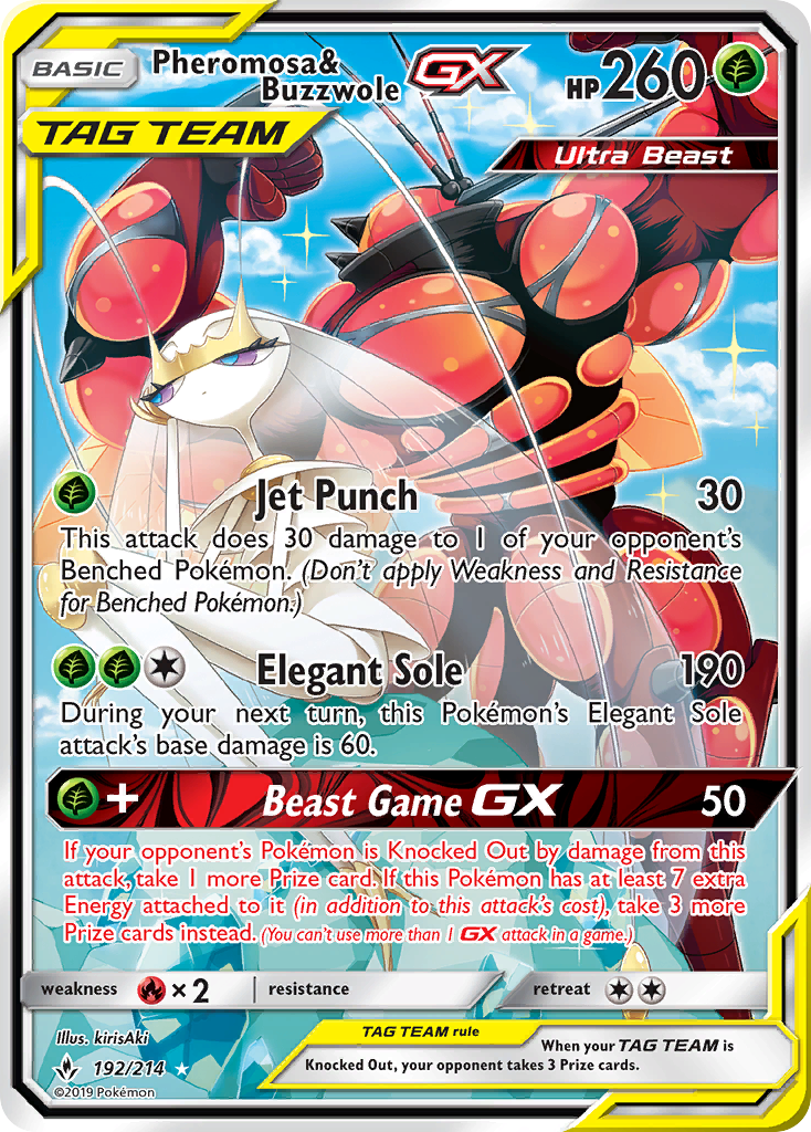 Pheromosa & Buzzwole GX (192) (Alternate Full Art)/214 - SM  Unbroken Bonds Holofoil