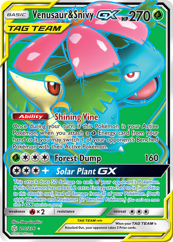Venusaur & Snivy GX (Full Art)/236 - SM  Cosmic Eclipse Holofoil