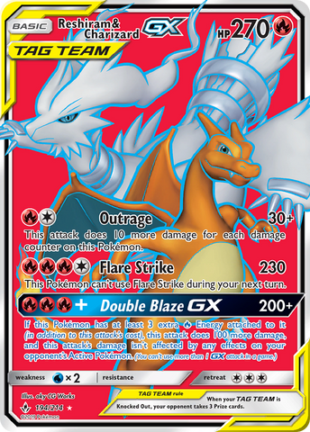 Reshiram & Charizard GX (Full Art) 194/214 - SM  Unbroken Bonds Holofoil