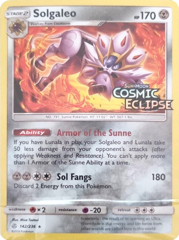 Solgaleo - 142/236 (Cosmic Eclipse Stamped) 142 - Miscellaneous Cards & Products Holofoil