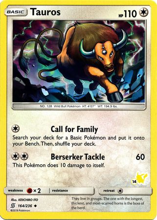 Tauros - 164/236 (#14 Pikachu Stamped) - Battle Academy