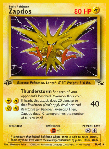 Zapdos (30) 30/62 - Fossil 1st Edition