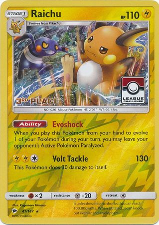 Raichu - 41/147 (League Challenge) [3rd Place] 41 - League & Championship Cards Reverse Holofoil