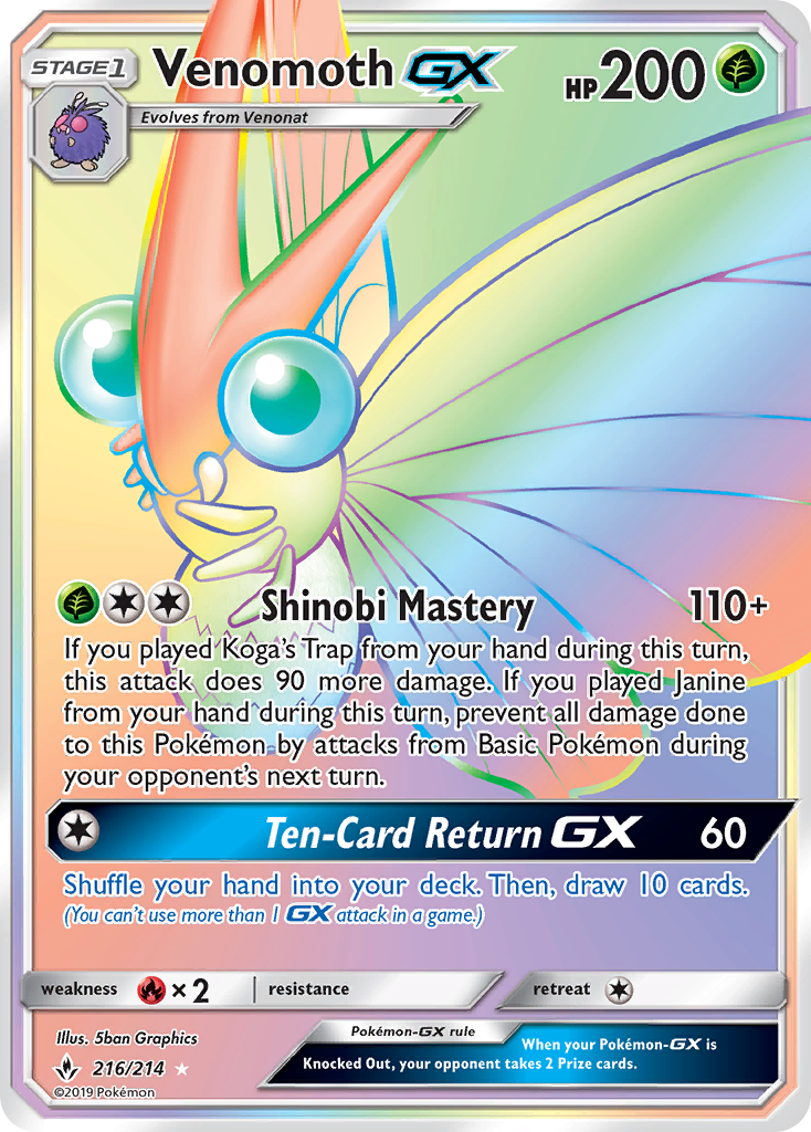 Venomoth GX (Secret)/214 - SM  Unbroken Bonds Holofoil