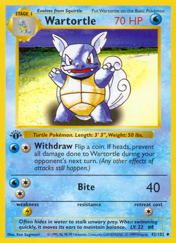Wartortle - 42/102 - 1st Edition Base Set Shadowless - Uncommon