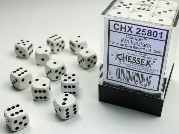 Chessex Opaque White/Black 12mm d6 Dice Block