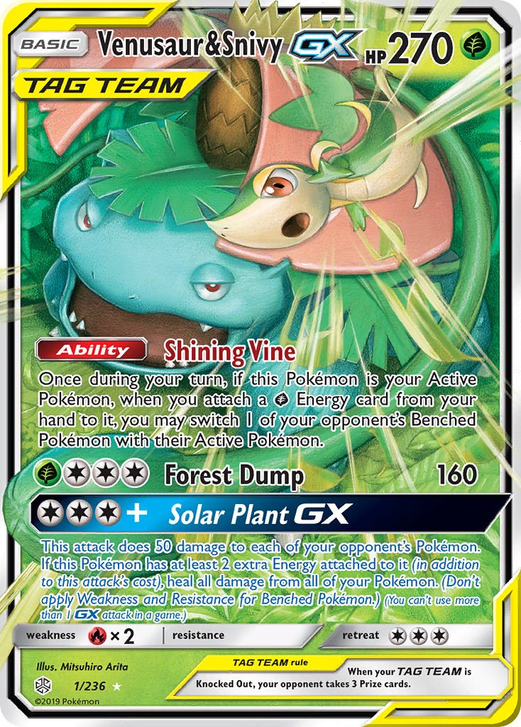 Venusaur & Snivy GX 1/236 - SM  Cosmic Eclipse Holofoil
