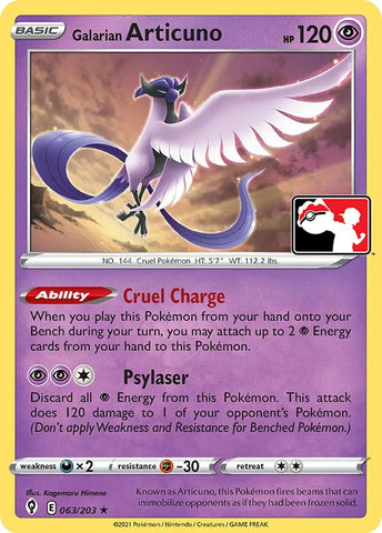 Galarian Articuno 63 - Prize Pack Series Cards