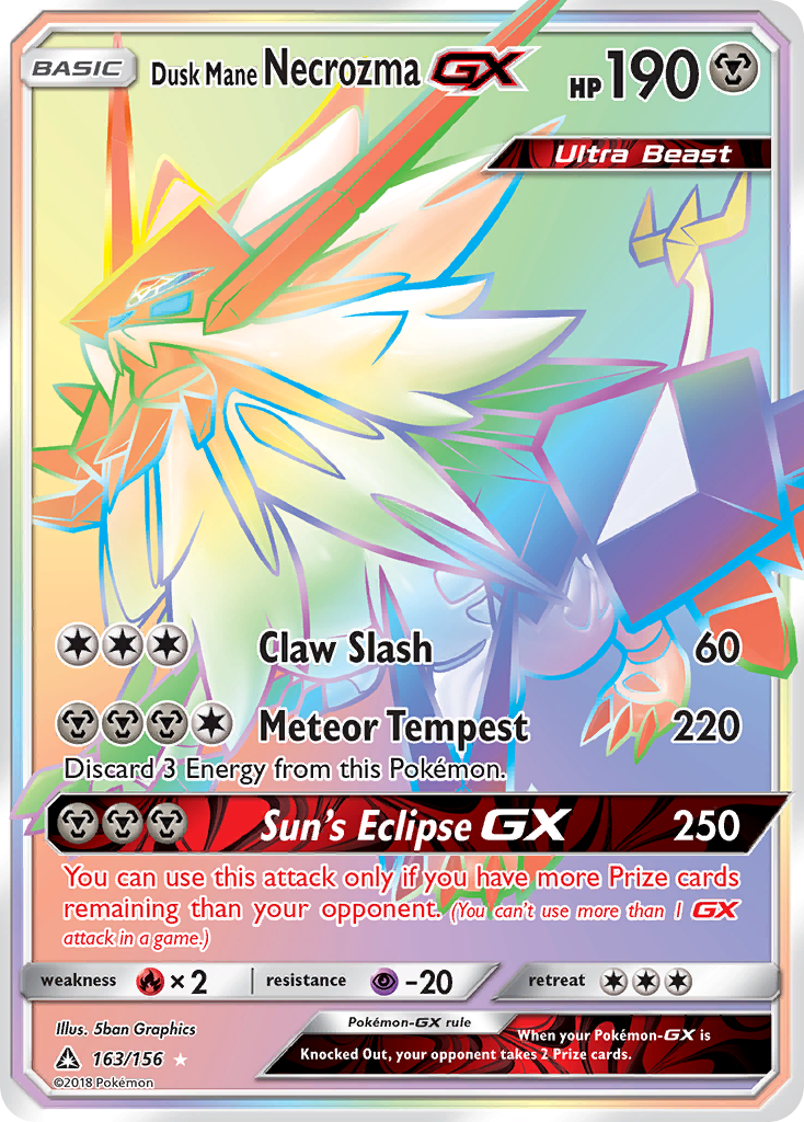 Dusk Mane Necrozma GX (Secret Rare)/156 - SM  Ultra Prism Holofoil