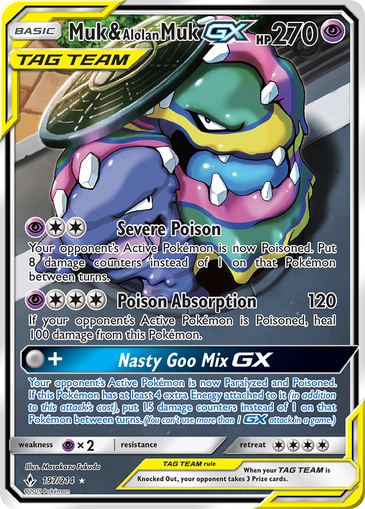 Muk & Alolan Muk GX (197) (Full Art)/214 - SM  Unbroken Bonds Holofoil