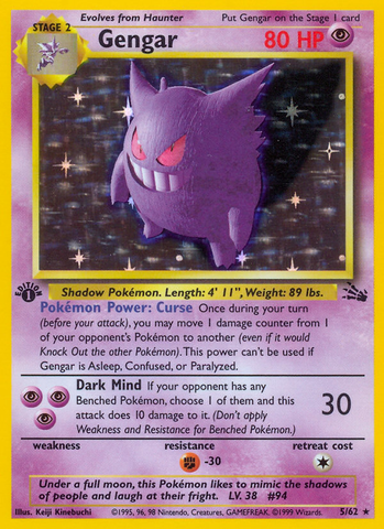 Gengar (5) 5/62 - Fossil 1st Edition Holofoil
