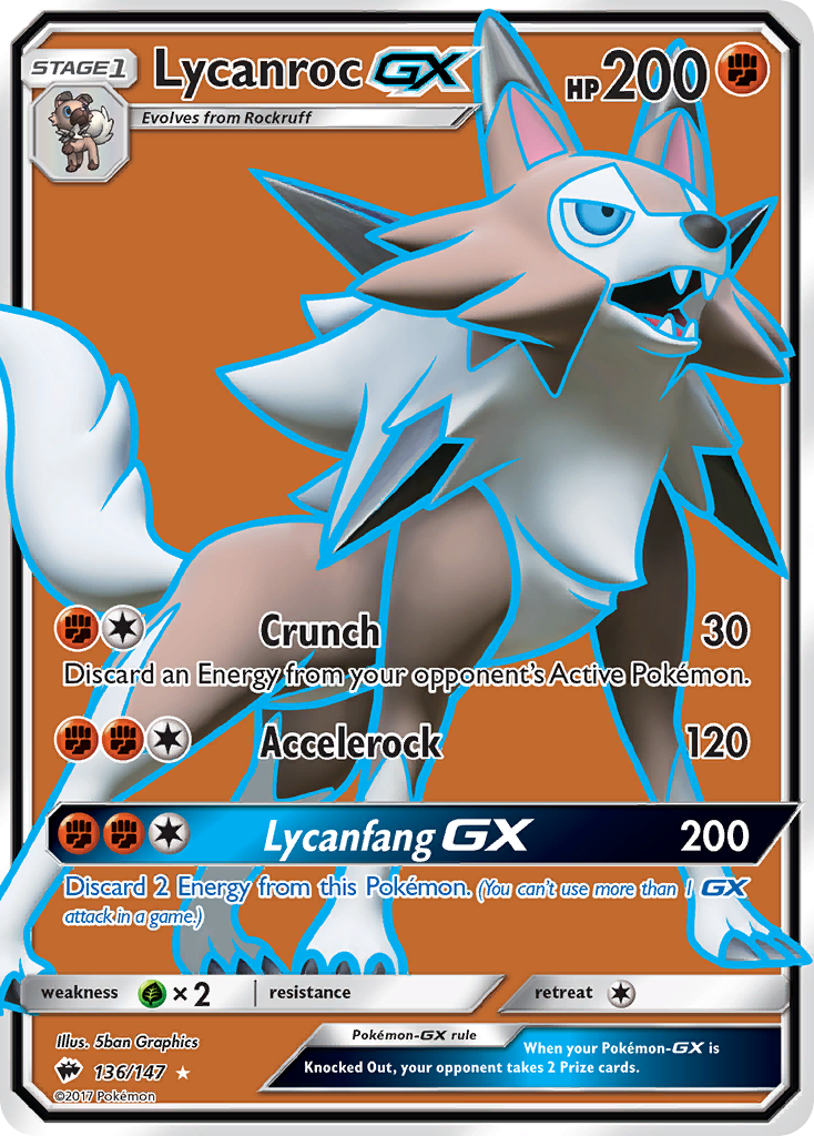 Lycanroc GX (Full Art) 136/147 - SM  Burning Shadows Holofoil