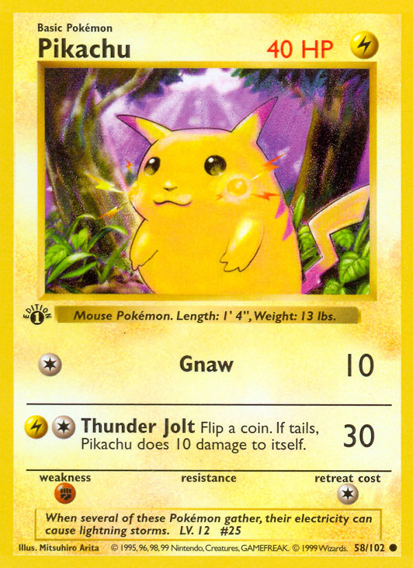 Pikachu - 58/102 - 1st Edition Base Set Shadowless - Common