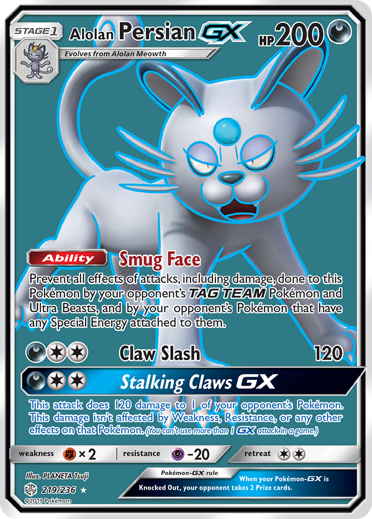 Alolan Persian GX (Full Art) 219/236 - SM  Cosmic Eclipse Holofoil