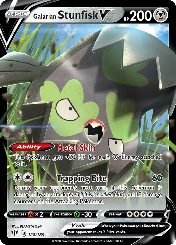 Galarian Stunfisk V 128/189 - SWSH03 Darkness Ablaze Holofoil