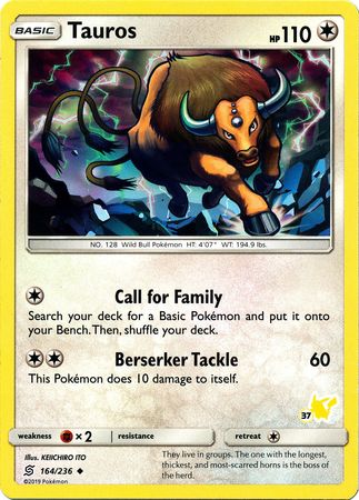 Tauros - 164/236 (#37 Pikachu Stamped) - Battle Academy